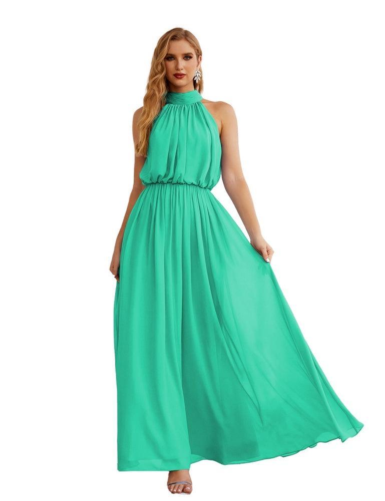 Numbersea  High Neck Chiffon Bridesmaid Dresses Long Evening Dresses Formal Evening Party Prom Gowns 28027