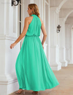 Numbersea  High Neck Chiffon Bridesmaid Dresses Long Evening Dresses Formal Evening Party Prom Gowns 28027
