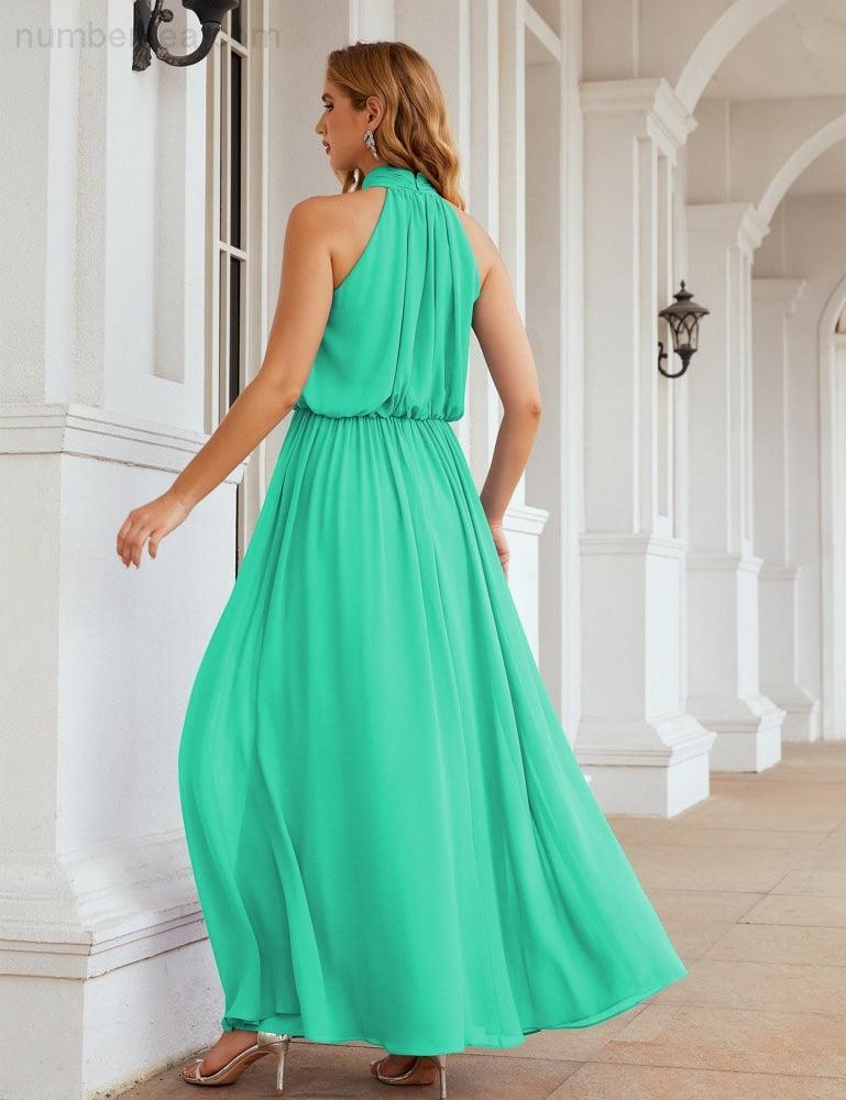 Numbersea  High Neck Chiffon Bridesmaid Dresses Long Evening Dresses Formal Evening Party Prom Gowns 28027