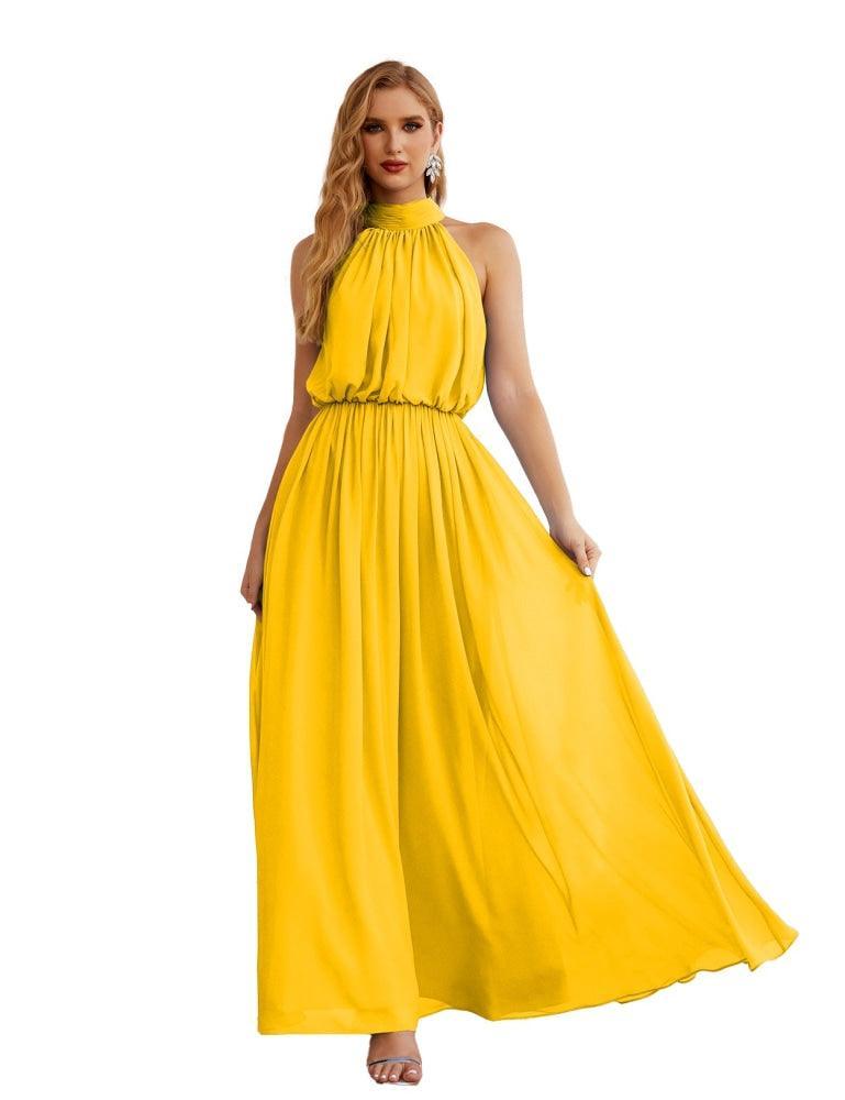 Numbersea  High Neck Chiffon Bridesmaid Dresses Long Evening Dresses Formal Evening Party Prom Gowns 28027