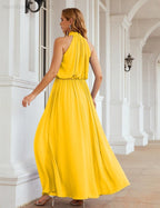 Numbersea  High Neck Chiffon Bridesmaid Dresses Long Evening Dresses Formal Evening Party Prom Gowns 28027