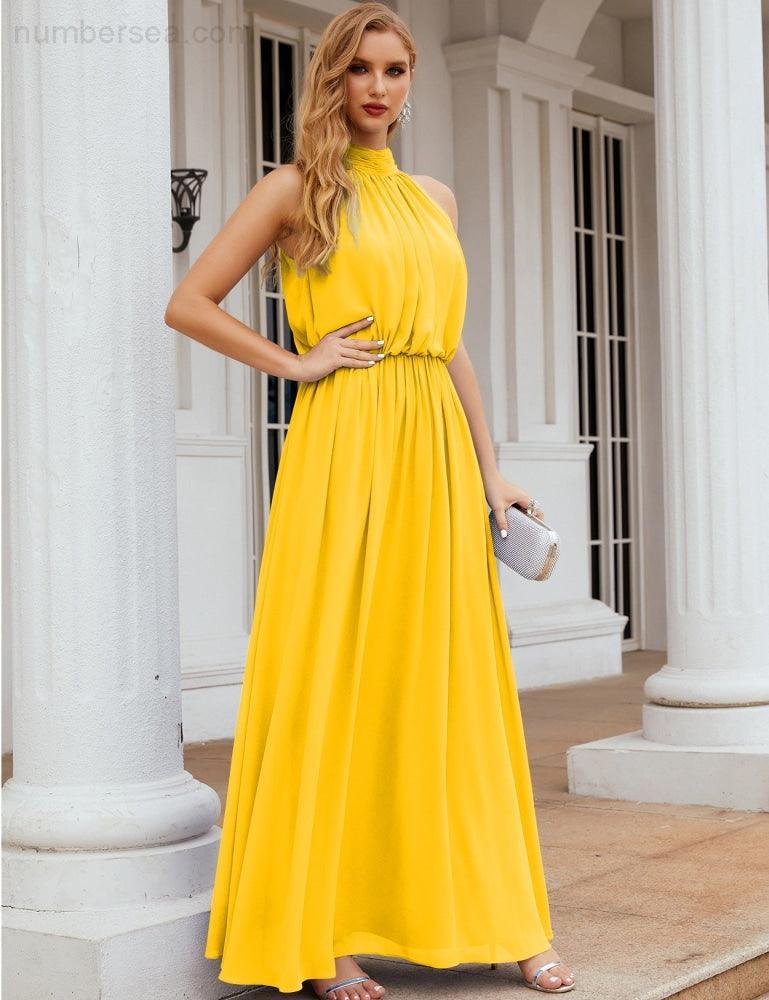 Numbersea  High Neck Chiffon Bridesmaid Dresses Long Evening Dresses Formal Evening Party Prom Gowns 28027