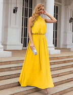 Numbersea  High Neck Chiffon Bridesmaid Dresses Long Evening Dresses Formal Evening Party Prom Gowns 28027