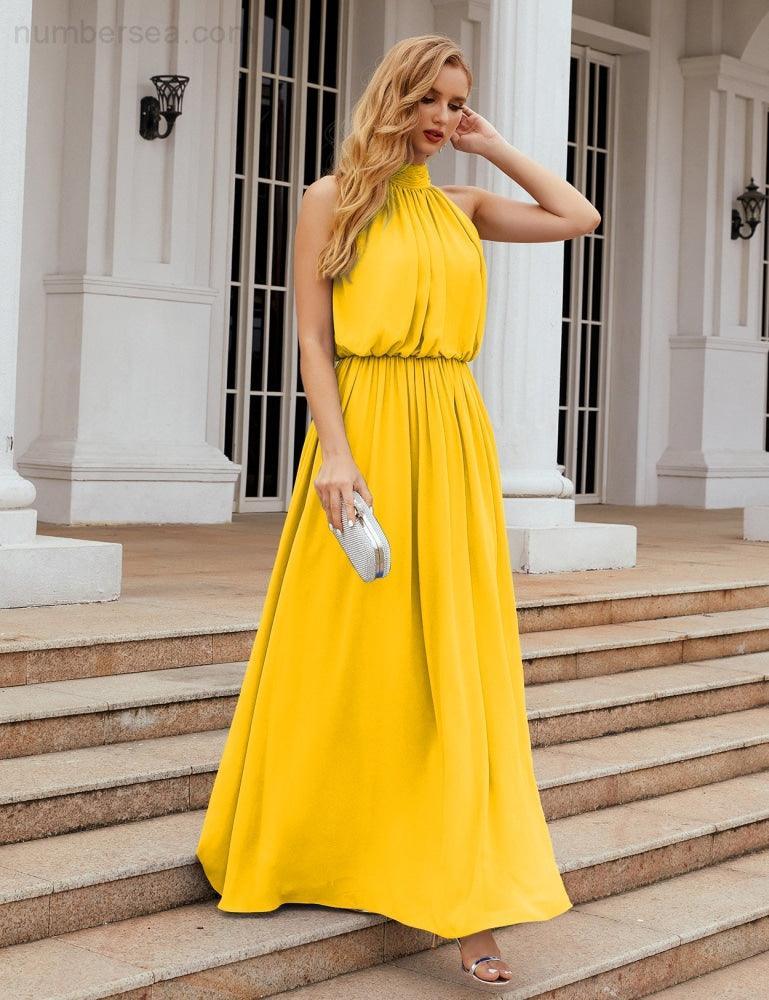Numbersea  High Neck Chiffon Bridesmaid Dresses Long Evening Dresses Formal Evening Party Prom Gowns 28027