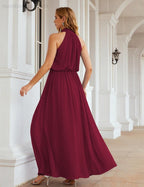 Numbersea  High Neck Chiffon Bridesmaid Dresses Long Evening Dresses Formal Evening Party Prom Gowns 28027