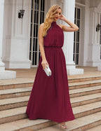 Numbersea  High Neck Chiffon Bridesmaid Dresses Long Evening Dresses Formal Evening Party Prom Gowns 28027