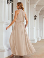 Numbersea  High Neck Chiffon Bridesmaid Dresses Long Evening Dresses Formal Evening Party Prom Gowns 28027