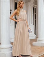 Numbersea  High Neck Chiffon Bridesmaid Dresses Long Evening Dresses Formal Evening Party Prom Gowns 28027