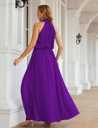 Numbersea  High Neck Chiffon Bridesmaid Dresses Long Evening Dresses Formal Evening Party Prom Gowns 28027