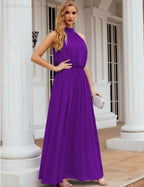 Numbersea  High Neck Chiffon Bridesmaid Dresses Long Evening Dresses Formal Evening Party Prom Gowns 28027