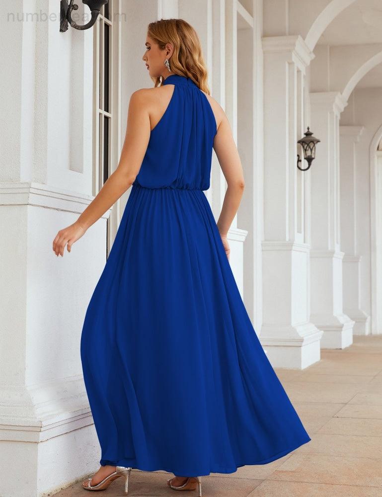 Numbersea  High Neck Chiffon Bridesmaid Dresses Long Evening Dresses Formal Evening Party Prom Gowns 28027