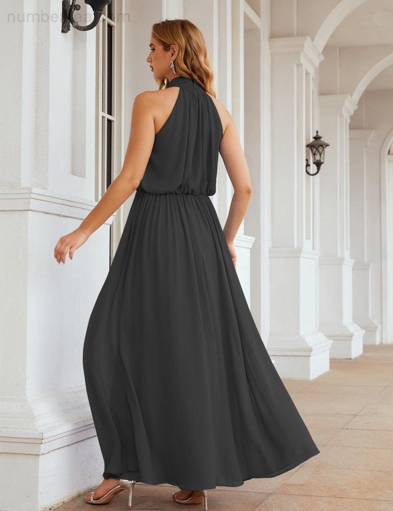 Numbersea  High Neck Chiffon Bridesmaid Dresses Long Evening Dresses Formal Evening Party Prom Gowns 28027