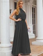 Numbersea  High Neck Chiffon Bridesmaid Dresses Long Evening Dresses Formal Evening Party Prom Gowns 28027