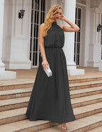 Numbersea  High Neck Chiffon Bridesmaid Dresses Long Evening Dresses Formal Evening Party Prom Gowns 28027