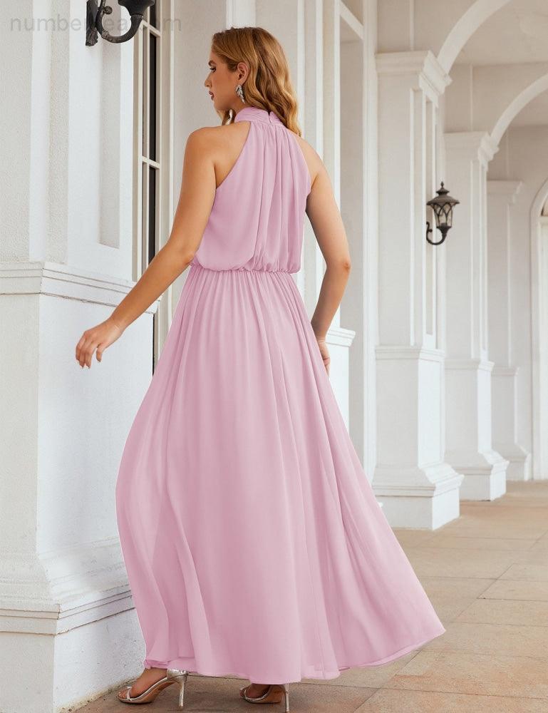 Numbersea  High Neck Chiffon Bridesmaid Dresses Long Evening Dresses Formal Evening Party Prom Gowns 28027