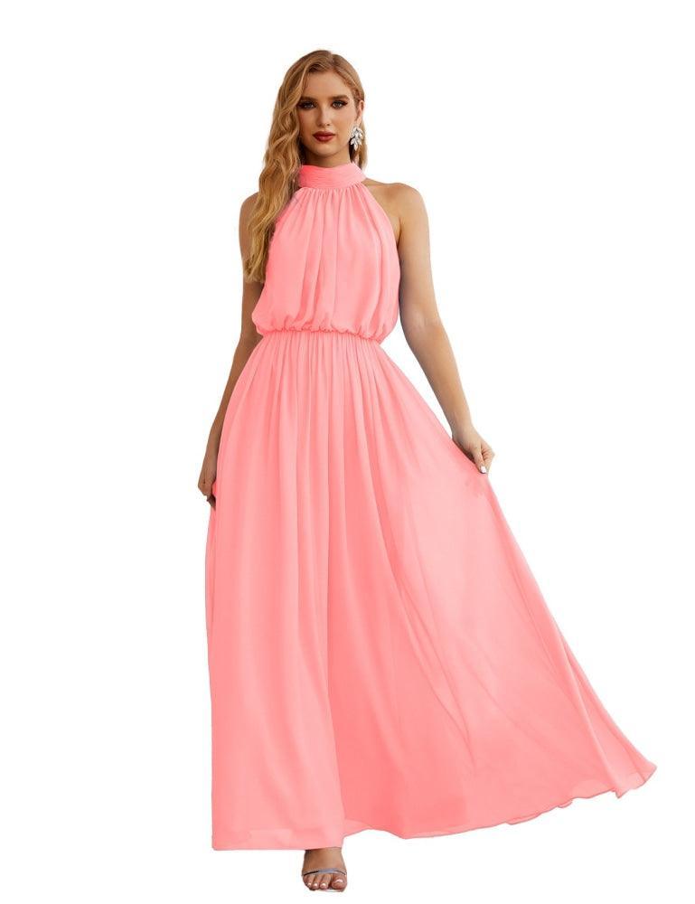 Numbersea  High Neck Chiffon Bridesmaid Dresses Long Evening Dresses Formal Evening Party Prom Gowns 28027