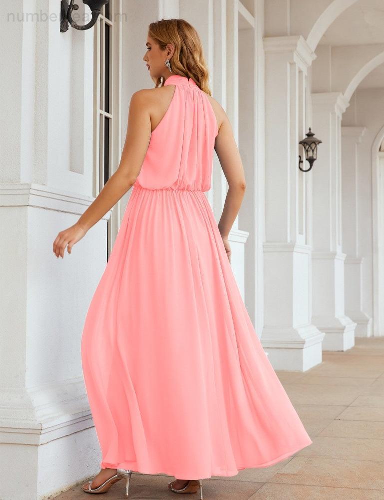 Numbersea  High Neck Chiffon Bridesmaid Dresses Long Evening Dresses Formal Evening Party Prom Gowns 28027