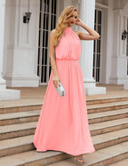 Numbersea  High Neck Chiffon Bridesmaid Dresses Long Evening Dresses Formal Evening Party Prom Gowns 28027