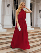 Numbersea  High Neck Chiffon Bridesmaid Dresses Long Evening Dresses Formal Evening Party Prom Gowns 28027