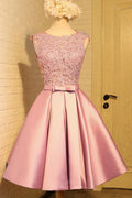 Homecoming Dress Appliques Bowknot Satin Short Prom Dress