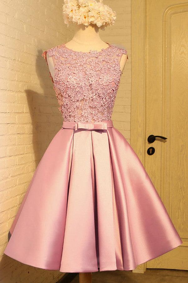 Homecoming Dress Appliques Bowknot Satin Short Prom Dress