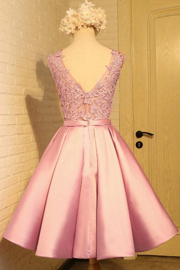 Homecoming Dress Appliques Bowknot Satin Short Prom Dress