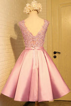 Homecoming Dress Appliques Bowknot Satin Short Prom Dress