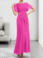 A-line Scoop Illusion Tea-Length Chiffon Lace Mother of the Bride Dress With Beading Sequins