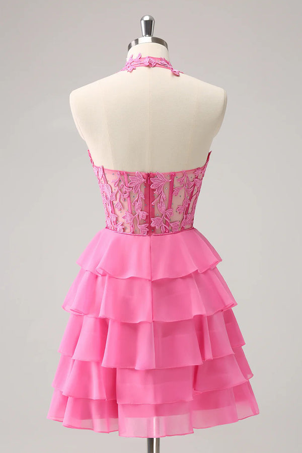 A Line Strapless Tiered Corset Cute Homecoming Dress