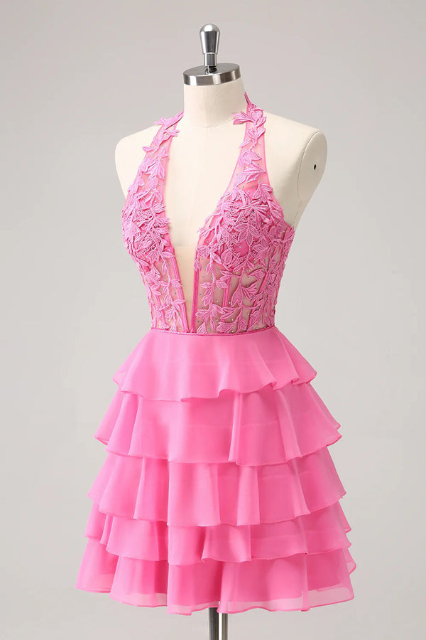 A Line Strapless Tiered Corset Cute Homecoming Dress