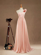 Chiffon Long Bridesmaid Dress A-line One Flower Strap Sweetheart Neckline