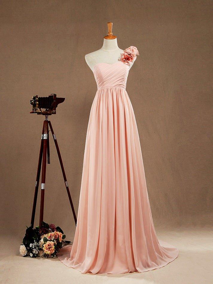 Chiffon Long Bridesmaid Dress A-line One Flower Strap Sweetheart Neckline