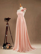 Chiffon Long Bridesmaid Dress A-line One Flower Strap Sweetheart Neckline