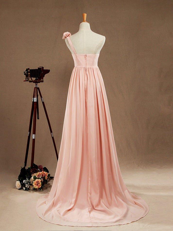 Chiffon Long Bridesmaid Dress A-line One Flower Strap Sweetheart Neckline