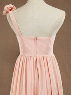 Chiffon Long Bridesmaid Dress A-line One Flower Strap Sweetheart Neckline