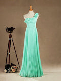Numbersea Sheath / Column One Shoulder Floor Length Chiffon Bridesmaid Dress with Flowers Crumple