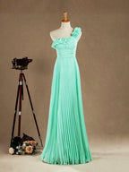 Numbersea Sheath / Column One Shoulder Floor Length Chiffon Bridesmaid Dress with Flowers Crumple