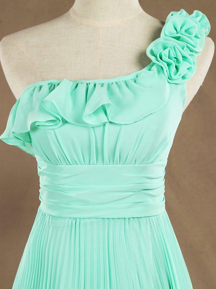 Numbersea Sheath / Column One Shoulder Floor Length Chiffon Bridesmaid Dress with Flowers Crumple