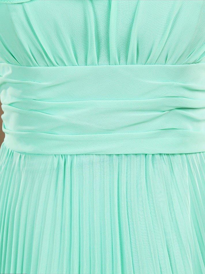 Numbersea Sheath / Column One Shoulder Floor Length Chiffon Bridesmaid Dress with Flowers Crumple
