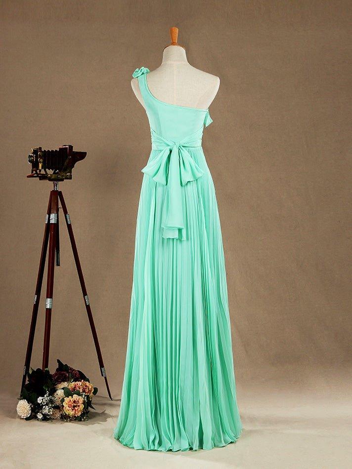 Numbersea Sheath / Column One Shoulder Floor Length Chiffon Bridesmaid Dress with Flowers Crumple
