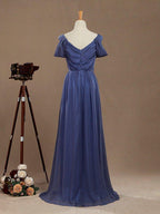 A-Line V-Neck Floor Length Chiffon Prom Formal Evening Dress with Flutter Sleeves