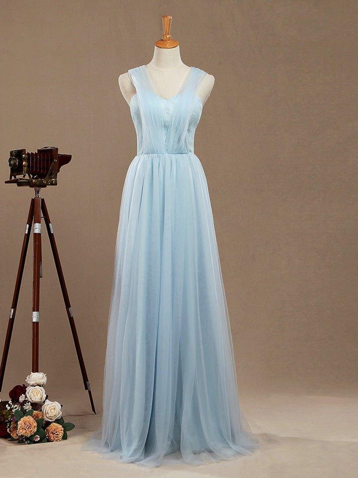 Convertible A-Line Tulle match Lace Floor Length Bridesmaid Dress Sweetheart Neck