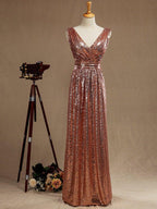 Numbersea Sheath Column Rose Gold Sequin Bridesmaid Dress Sheath Column V-neck Evening dress