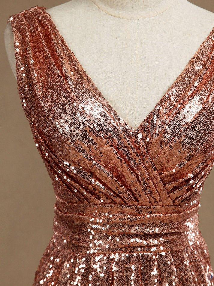 Numbersea Sheath Column Rose Gold Sequin Bridesmaid Dress Sheath Column V-neck Evening dress