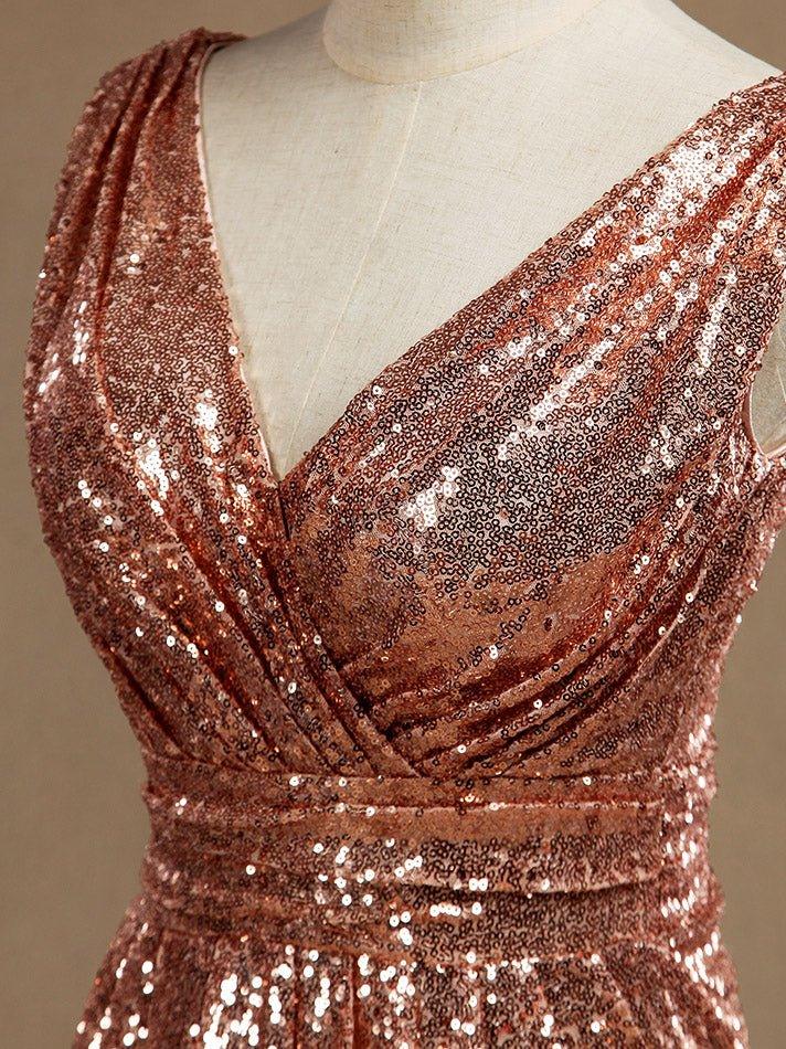 Numbersea Sheath Column Rose Gold Sequin Bridesmaid Dress Sheath Column V-neck Evening dress