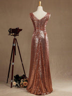 Numbersea Sheath Column Rose Gold Sequin Bridesmaid Dress Sheath Column V-neck Evening dress