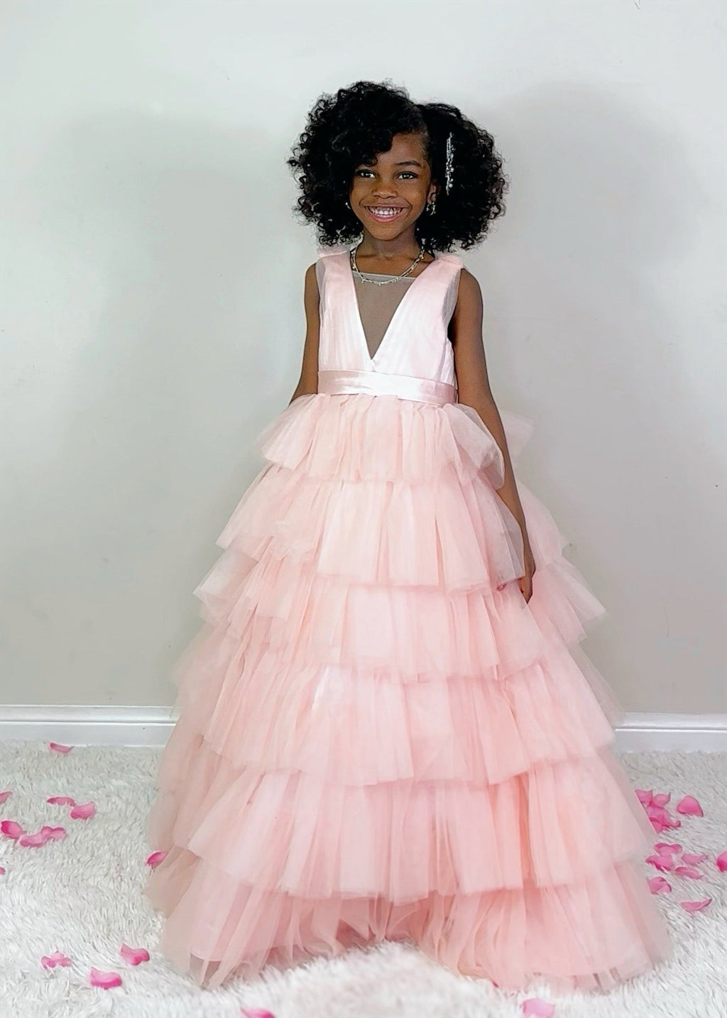 Ball-Gown/Princess Pearl Pink Sleeveless Tulle Bow Flower Girl Dress (010220814)