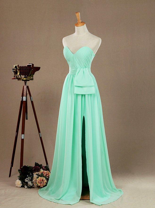 Numbersea Sheath Column Strapless Sweetheart Floor Length Chiffon Prom Formal Evening Dress with Split