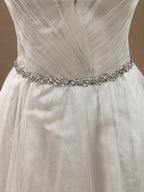 A-Line V-neck Floor Length Tulle Bridesmaid Dress with Belt
