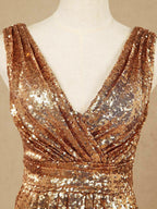 Numbersea Sheath Column Floor Length Sequin Bridesmaid dress V-neck Evening dress